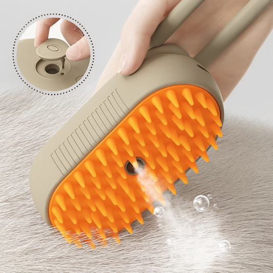 Brosse Vapeur 3-en-1 pour Animaux — Massage, Spray &amp; Pelage Doux Instantané