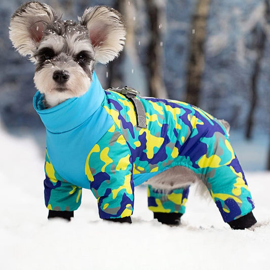 Veste chaude pour chien camouflage cyan vue de côté