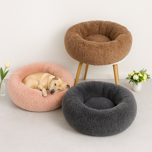 Nid en peluche lavable pour chien et chat – Lit rond douillet toutes saisons