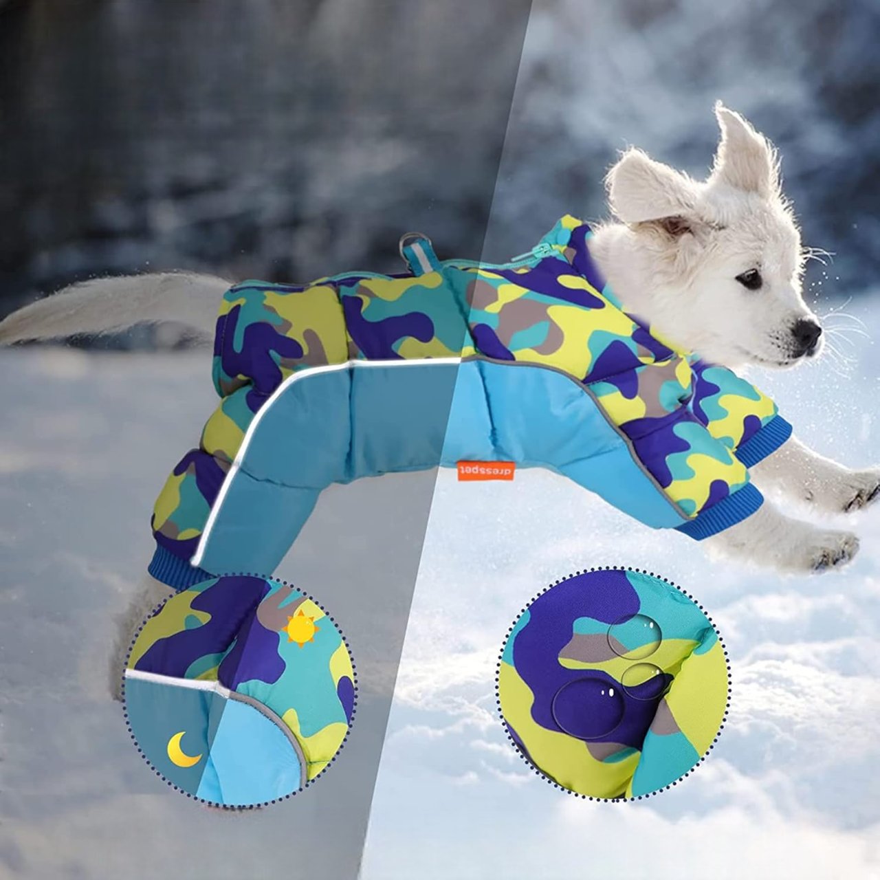 Doudoune Pour Chien - WarmJacketDog™ - Camouflage Cyan - HIVER CHIEN